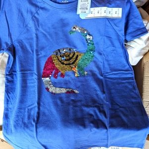 Kids blue shirt with dinosaur sequins